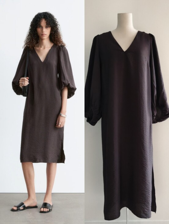 & Other Stories Dresses & Skirts - NWT & Other Stories Chocolate Brown V-Neck Midi Dress with Balloon Sleeves